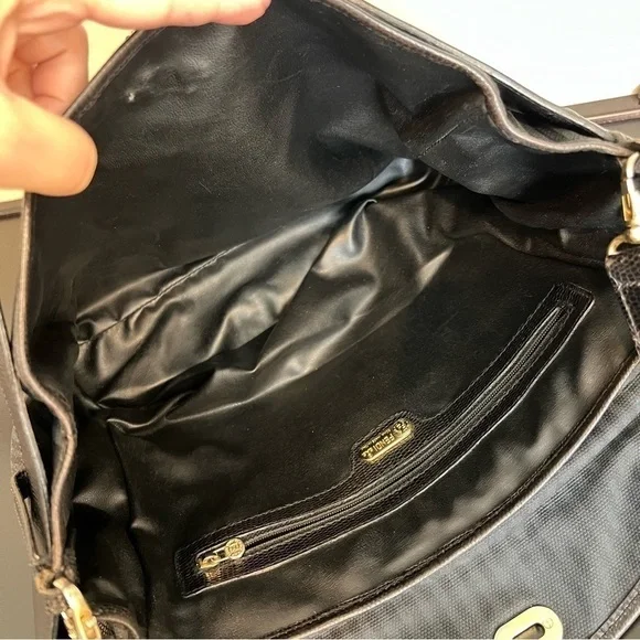 FENDI Vintage leather and coated canvas bag, striped, black 14”x10”, authentic - Picture 6 of 17